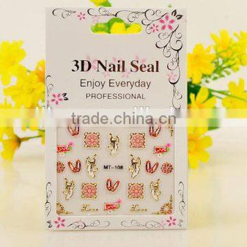 New 3d nail art sticker gold silver color nail art decals adhensive nail tip