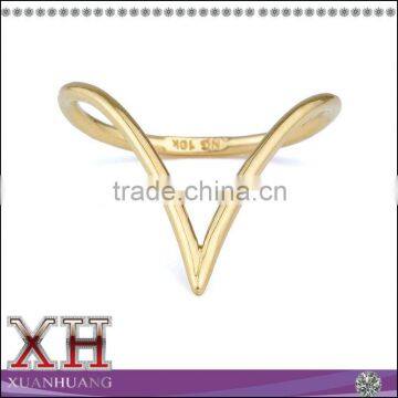 Shiny 18K Gold Over Plated Fashion Single Chevron V Shaped Ring