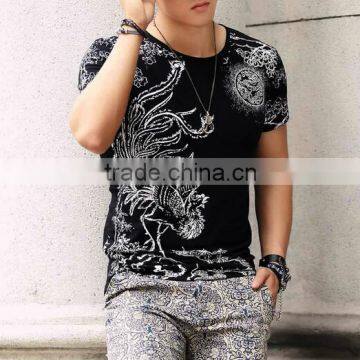 Summer Printed Short-Sleeved O Neck High Quality Cotton Men Muscle Shirts Tiger Slim Pattern Top Tees