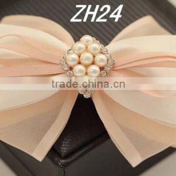 Beige Chiffon Ribbon With Rhinestone Hair Clip Hair Bow Flowers Accessories