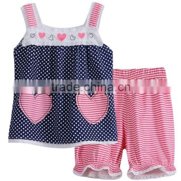 girls stripe dot top set with patched heart baby girls summer clothing sets