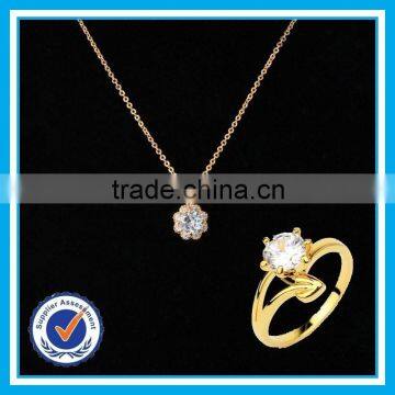 zirconia engagement gold ring necklace set round diamond jewelry set
