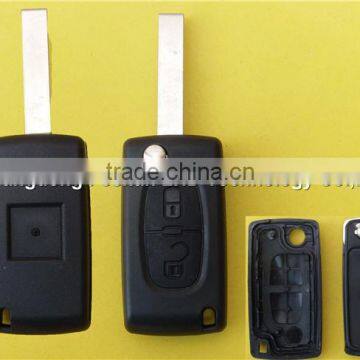 Folding 2-button remote key blank custom plastic casing for Peugeot 407 remote key