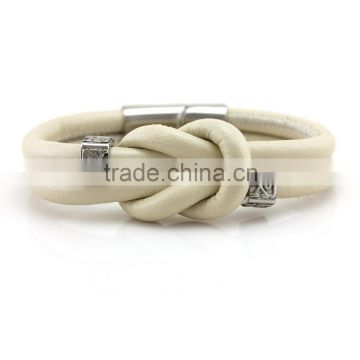 Fashionable white braided sheepskin bangle stainless steel buckle bracelet