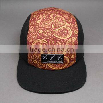 CUSTOM FLAT BRIM WOVEN LABEL 5 PANEL HAT PATTERN