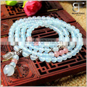 108 6mm Stretch Strand Natural Aquamarine Color Agate Beads Bracelet Necklace Wrap Bangle Buddhist Meditation Mala Prayer