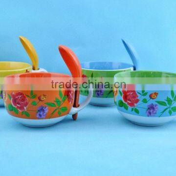 16oz ceramic soup mug with flower decal printing