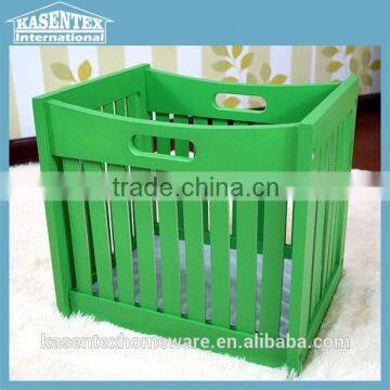 Green Wooden Storage Basket Solid Pine Wood Storage Basket