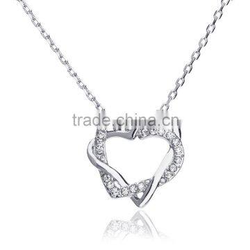 18k gold chain Austrian Crystal Zircon Double Heart Pendant Necklace