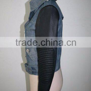 Slip spring autumn jeans jacket with black PU