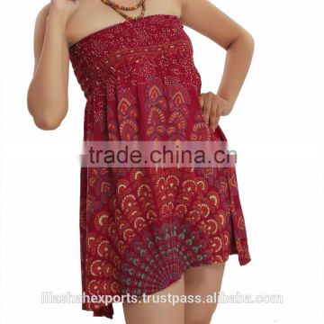 2459 Rayon Block Printed Tube Top Beachwear dresses Halter Top waist skirts Long Sleeve dress