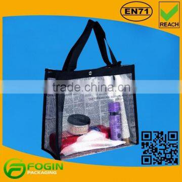 pvc cosmetic loop handle bag with button