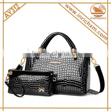 2pcs First layer cow brand handbag for lady bag set