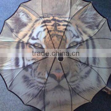 Full Digital Walking Stick Lotus Frame Fibergalss One Piece Cover Printed Umbrella photo-5