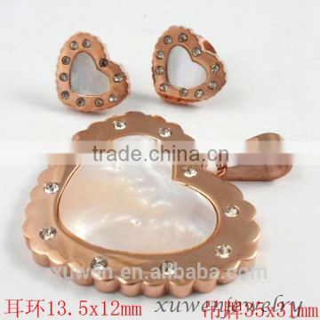 rose gold plated natural shell stainless steel big fashion jewelry set