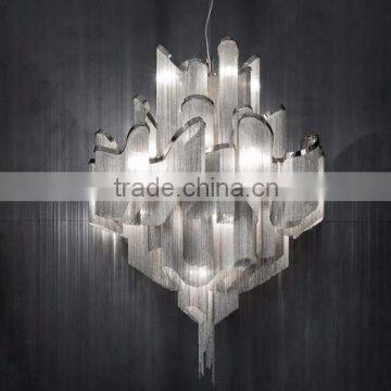 0807-4 Luxury decorative chain chandelier chrome aluminum lighting furniture for project