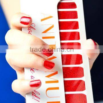 Wholesale custom red glitter nail strips decorative nail arts desgin nail art sticker supplier