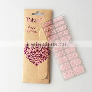 Custom pink sexy lace nail art sticker nail arts design for girls fashion real lace full nail patch factory