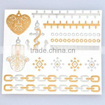 Custom shimmer tatts foil temporary tattoos flash gold waterproof metallic tattoos water transfer jewelry tattoos factory