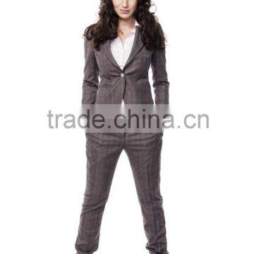 2014 Top Quality 100% wool Classic brown &pink plaid one button formal suits for plus size women