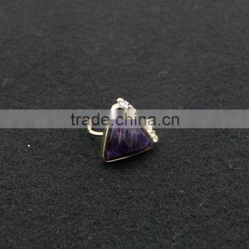 Single Amethyst Triangle Natural Stone Surround Cubic Zirconia Finger Ring Jewelry