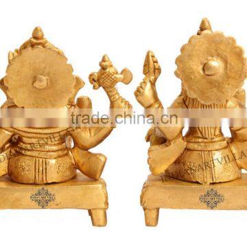 Handmade Brass Set of Ganesh Laxmi Ji God Goddess Hinduism Religious Antique Gift