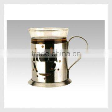 Heat-resistant glass coffee cup with stainless steel holder