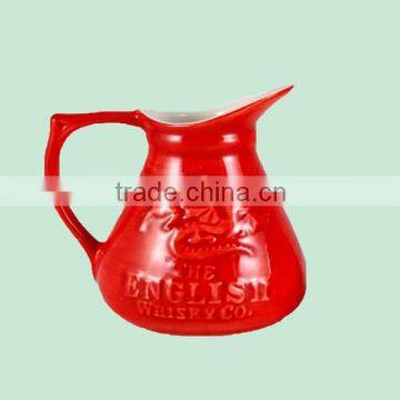 Bright Red Glazed Ceramic Wine Pitcher