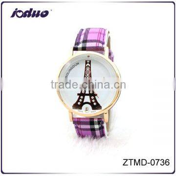 New Tower Design Lady Lattice Leather Watch Fashion