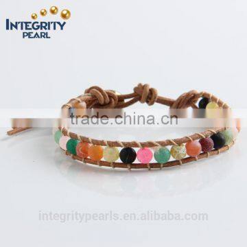 6mm natural colorful agate stone braided friendship bracelet, bracelet leather braided, wholesale natural stone bracelet