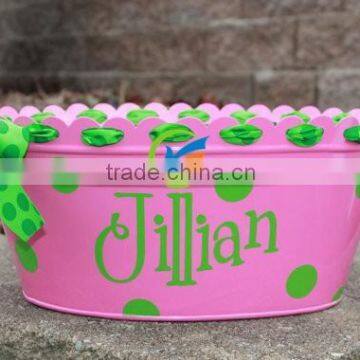 Hot Pink Oval party supplies Metal Tub with Monogram