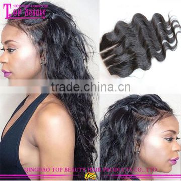 Brazilian virgin hair weaves closure top quality 3 part silk base weaves closure