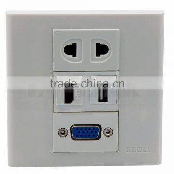 VGA, HDMI, USB, AC power wall face plate with backside female to female connection