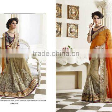 Multi Color Georgette On Net Saree