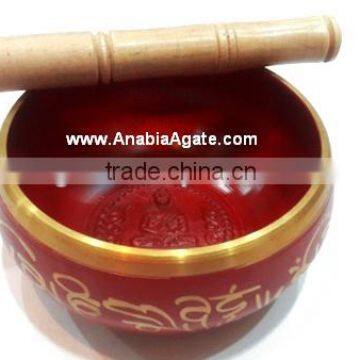 Tibetan Singing Bowls With Embossed Buddha Red Color : From Anabia Agate Bolws