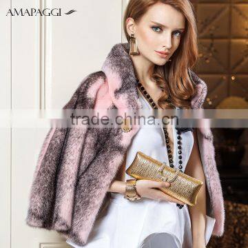 2016 new style short pink cross mink fur jacket wholesale