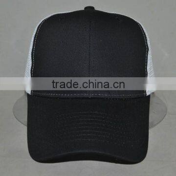 Guangzhou hat factory professional custom 100% polyester in black/white trucker cap