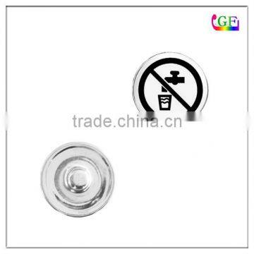 Custom metal Prohibit drinking Sign snap button for bracelet