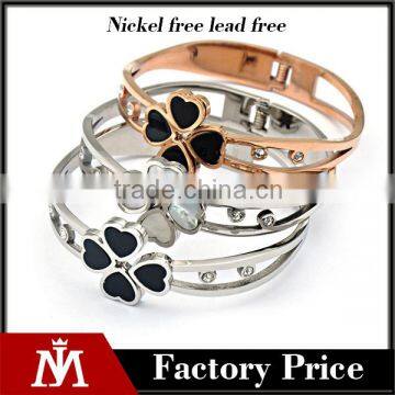 Elegant Women Heart Open Cuff Braclet Crystal Jewelry Stainless Steel Clover Bangle