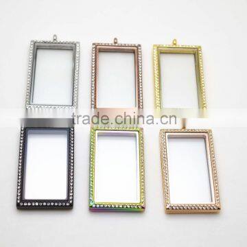 Rectangular Glass Lockets Made of 316L Stainless Steel Wholesale