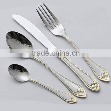 High-grade No magnetic stainless steel Gold-plate dinner sets Steak Knife/Spoon/Fork/Coffee spoon/teaspoon Customized logo C28