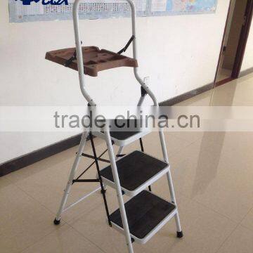 Steel Step Ladder, plastic tool tray, 3-steps