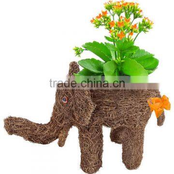 Cute Natural Material Woven Indoor Decorative Animal Elephant Planter photo-2