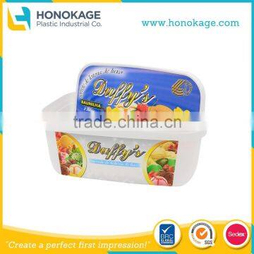 Rectangular Shape Ice Cream Container Volume of 2L,IML Plastic Containers with Lids for Food