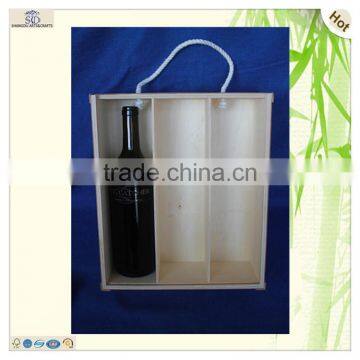 Factory Price String Handle 3 Bottles Bamboo Wooden Crate Box photo-4