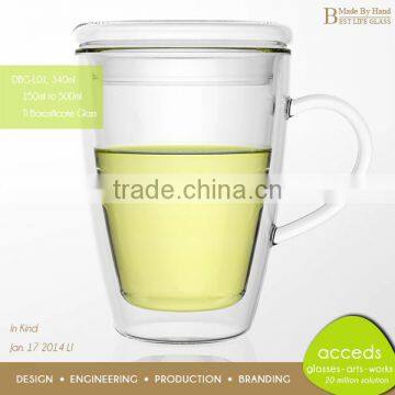 Hand Made Double Wall Pyrex Glass Water Cup With Handle photo-2