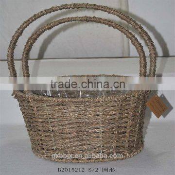 Hand Made Rattan Lined Basket Planter With Handle For Home Garden Yard Patio photo-3