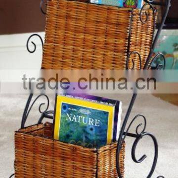 2 Tier Scroll design magazine storage wicker rack or magazine Holder