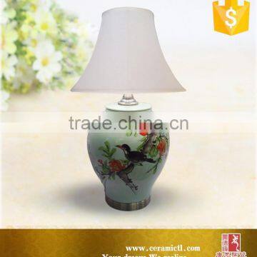 Chinese Ceramic Lamp Flower Painted Table Lamp With Fabric Shade photo-3