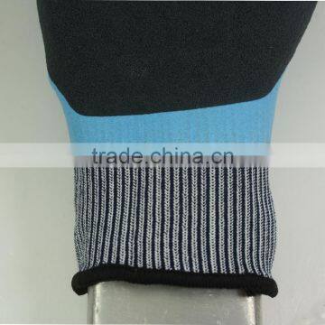 NMSAFETY Anti Water Seamless Breathable Fiber Knitted Liner Palm Double Sandy Foam Dipped Latex Work Glove photo-5